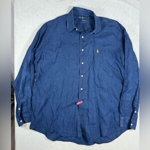 Polo Ralph Lauren 100% Linen XL Men's Navy Blue Button Down Shirt